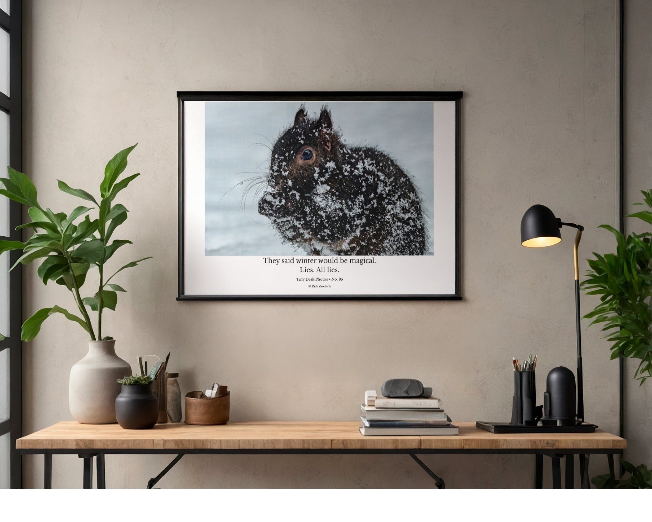 Fox Squirrel in Snow Portrait Wildlife Photography Print | Tiny Desk Photos No. 95