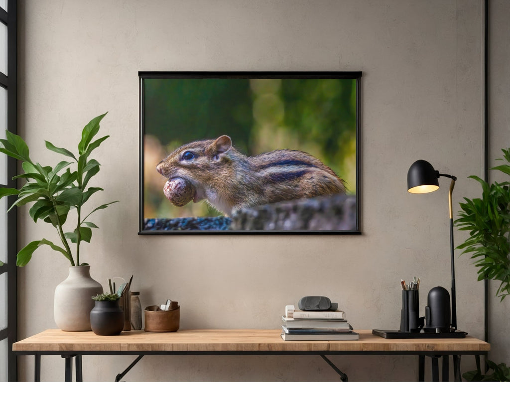 Eastern Chipmunk Carrying Nut Side Profile Wildlife Photography Print | Tiny Desk Photos No. 85