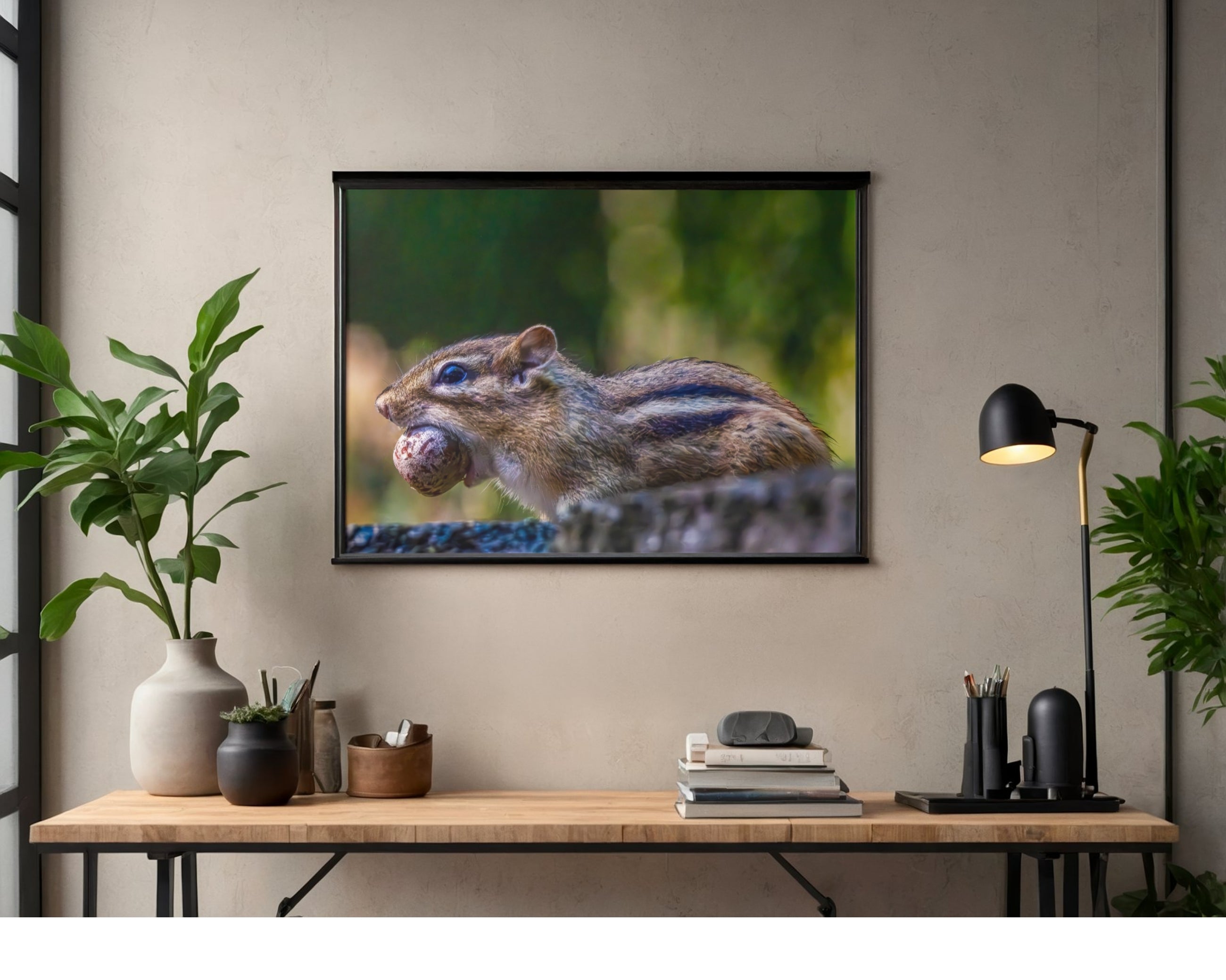 Eastern Chipmunk Carrying Nut Side Profile Wildlife Photography Print | Tiny Desk Photos No. 85